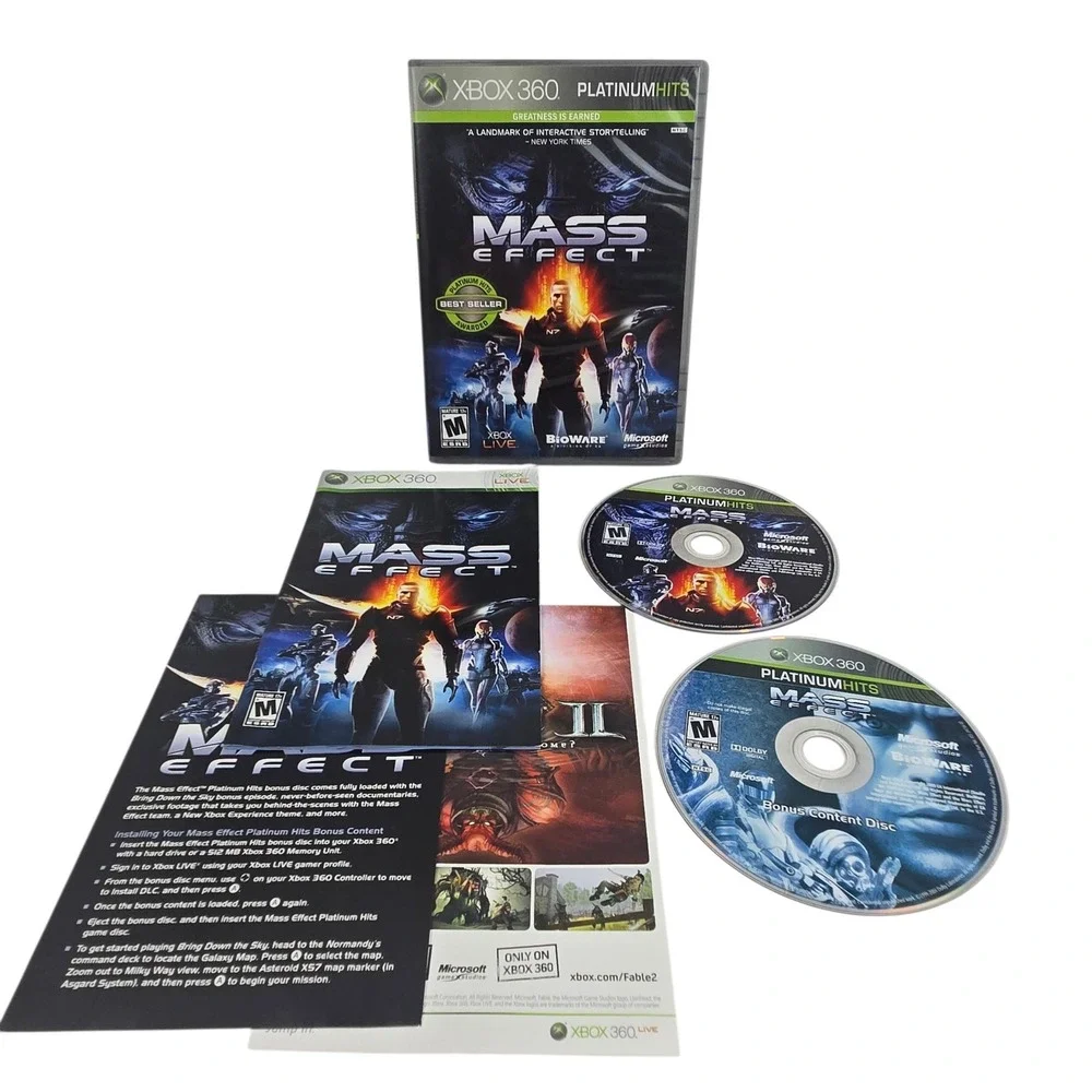 Microsoft Xbox 360 Mass Effect RPG Video Game Platinum Hits M 17+‎ CIB 2008 MINT